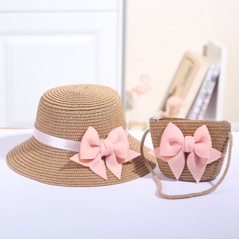 Sun Hat Set Supplier - Kids Breathable Lace Cap Bow Beach Two Piece Sets