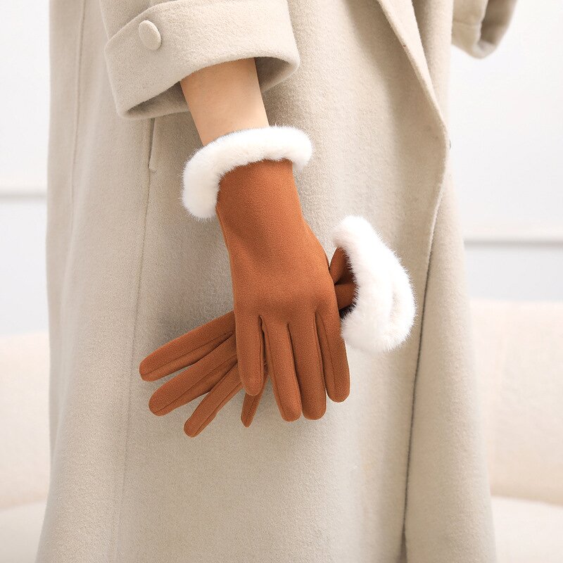 Cycling Gloves Factory - Fall Winter Faux Fleece Cuff Woolen Touch Screen Gloves