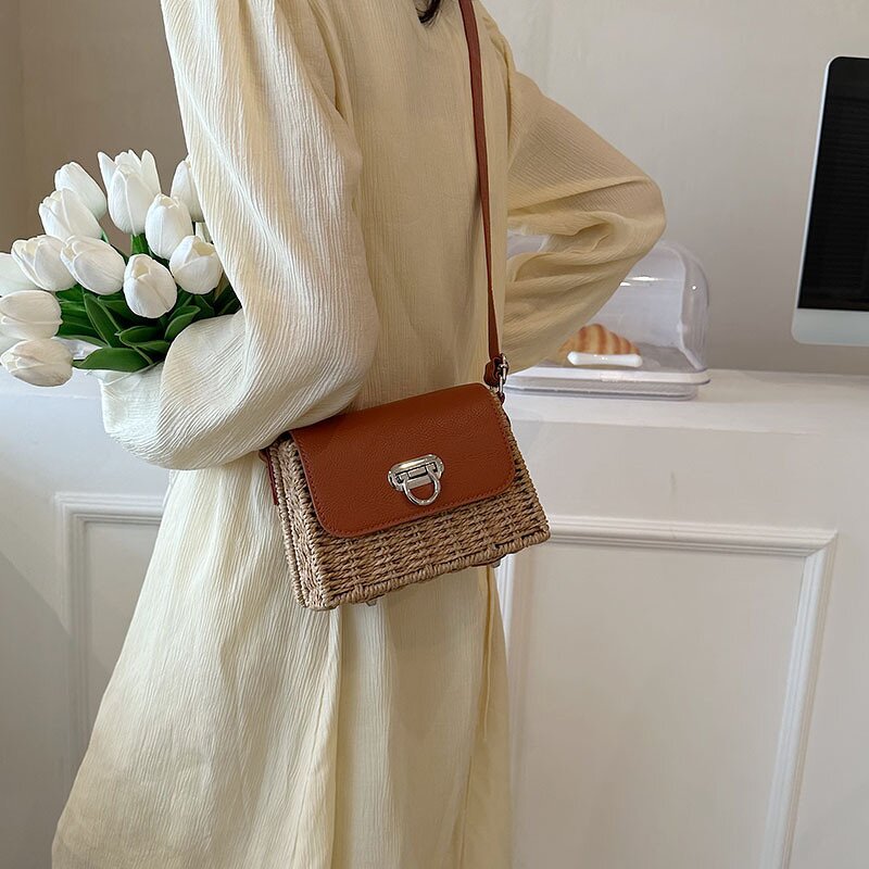 Straw Bag Manufacturer - Handwoven Rattan Bag with Leather Straps Shoulder