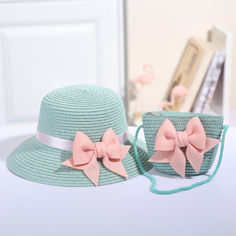 Sun Hat Set Supplier - Kids Breathable Lace Cap Bow Beach Two Piece Sets