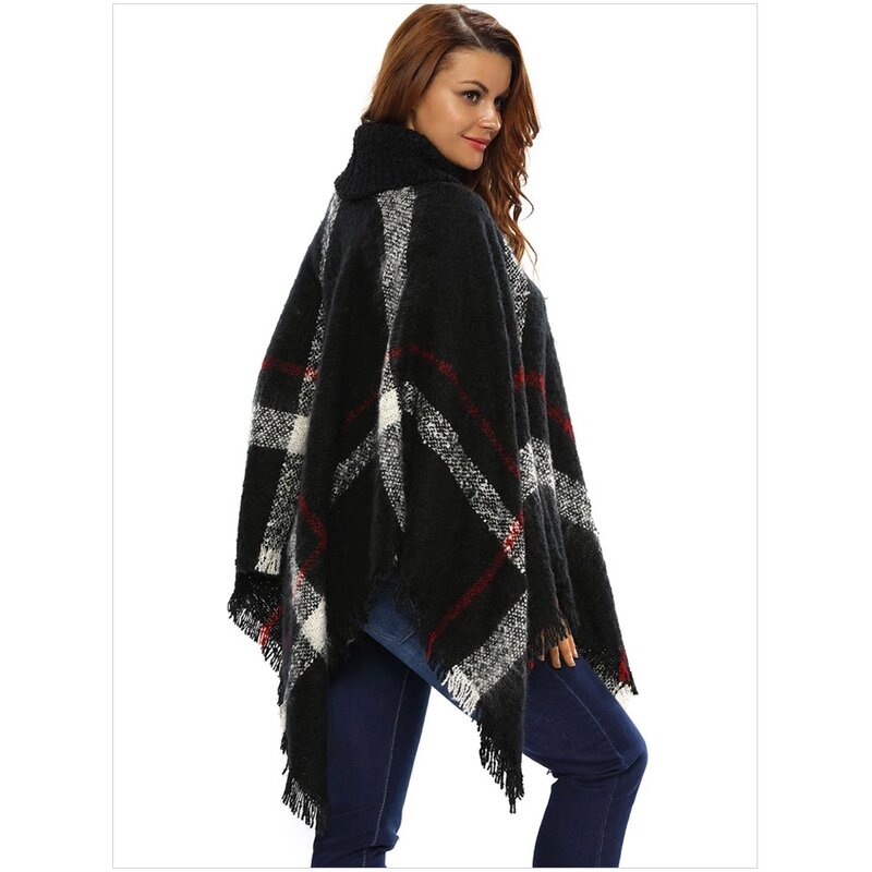 Poncho Manufacturer - Womens Dress Poncho Plaid Turtleneck Jumper Sweater