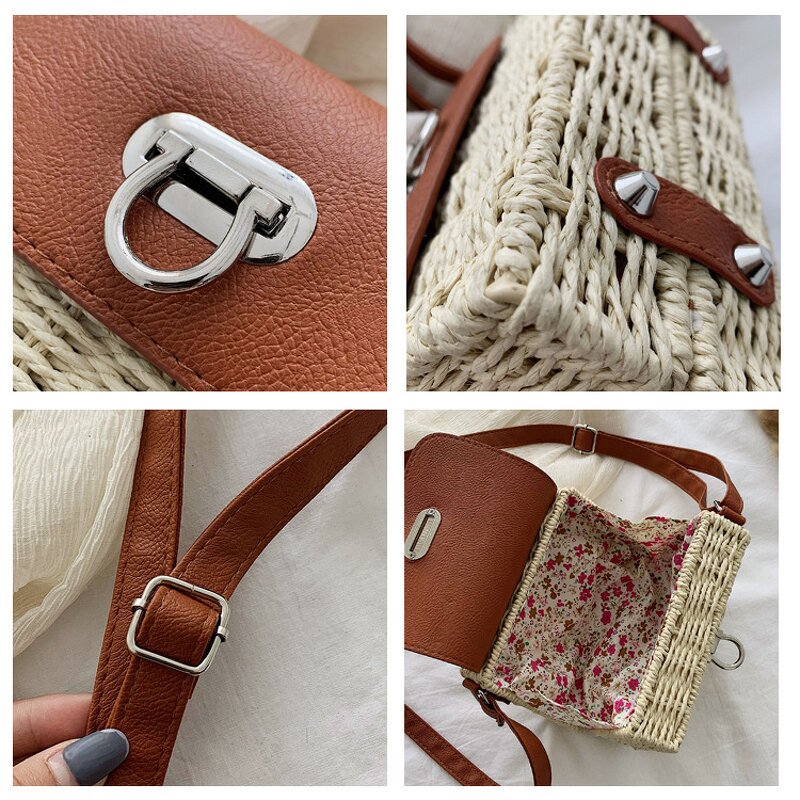 Straw Bag Manufacturer - Handwoven Rattan Bag with Leather Straps Shoulder