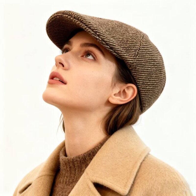 Newsboy Cap Factory - Herringbone Flat Ivy Wool Blend Tweed Cabbie Hat