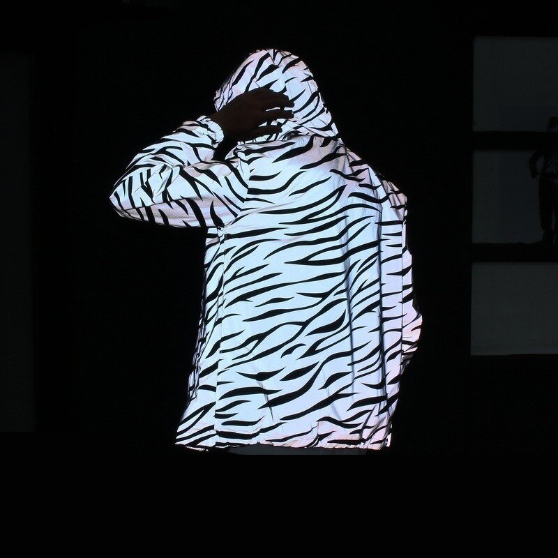 Jacket Manufacturer - New Streetwear Noctilucent Reflective Zebra Printed Windbreaker