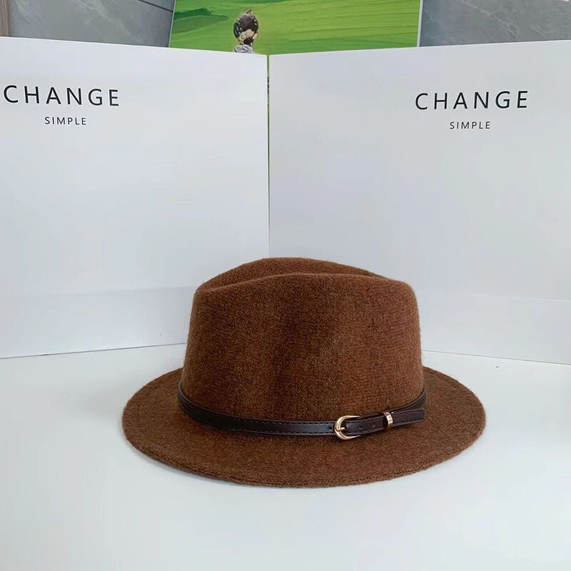 Fedora Hat Supplier - Classic Wide Brim Wool Hat with Belt Buckle