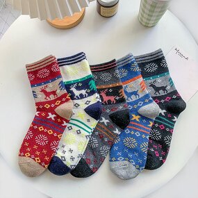 Women Socks Factory - Winter Cute Cat Animal Pattern Folk Thick Warm Socks