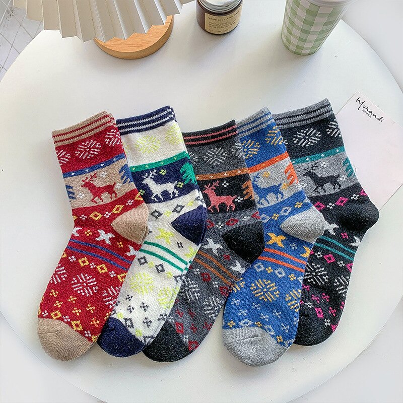 Women Socks Factory - Winter Cute Cat Animal Pattern Folk Thick Warm Socks