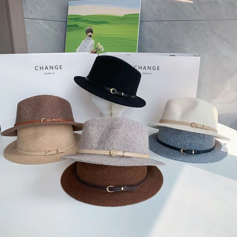 Fedora Hat Supplier - Classic Wide Brim Wool Hat with Belt Buckle