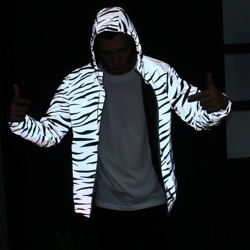 Jacket Manufacturer - New Streetwear Noctilucent Reflective Zebra Printed Windbreaker