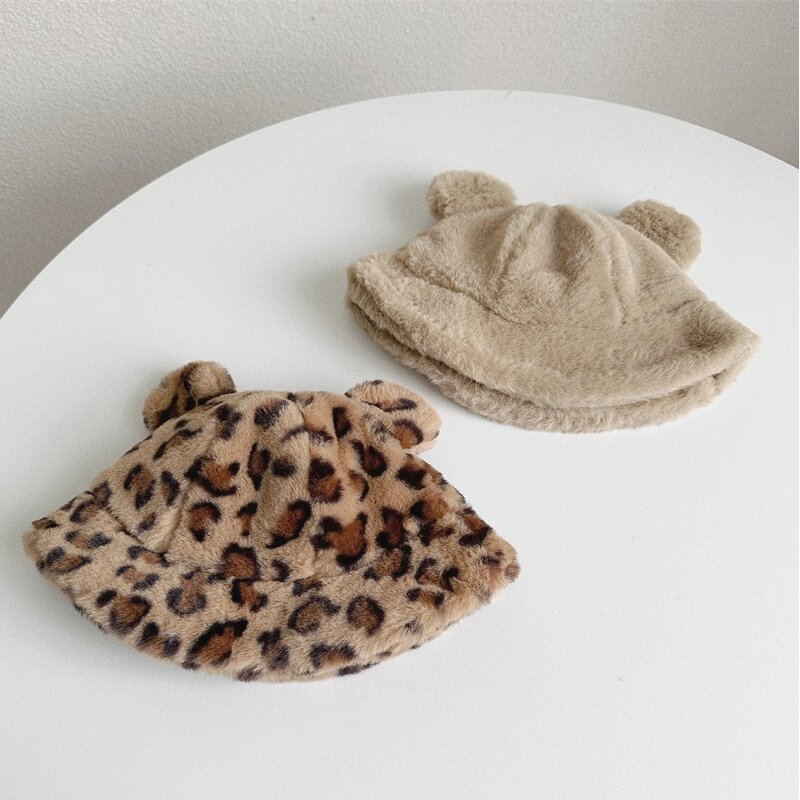 Bucket Hat Manufacturer - Kids Faux Fur Warm Basin Hat with Bear Ear
