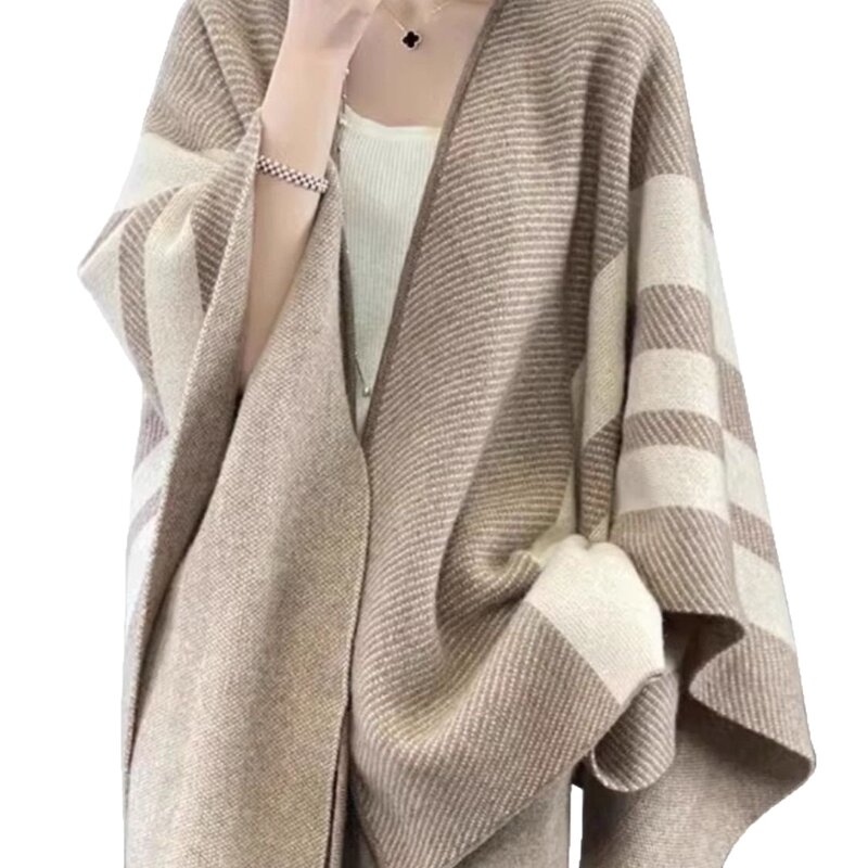 Shawl Factory - Jacquard Plaid Blanket European Poncho Women Tassel Scarf