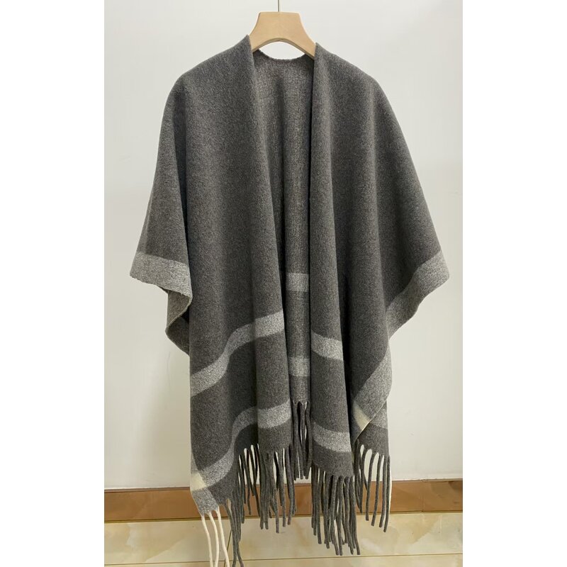 Shawl Supplier - Knitted Jacquard Plaid Blanket Dual-Use Solid Color Shawl