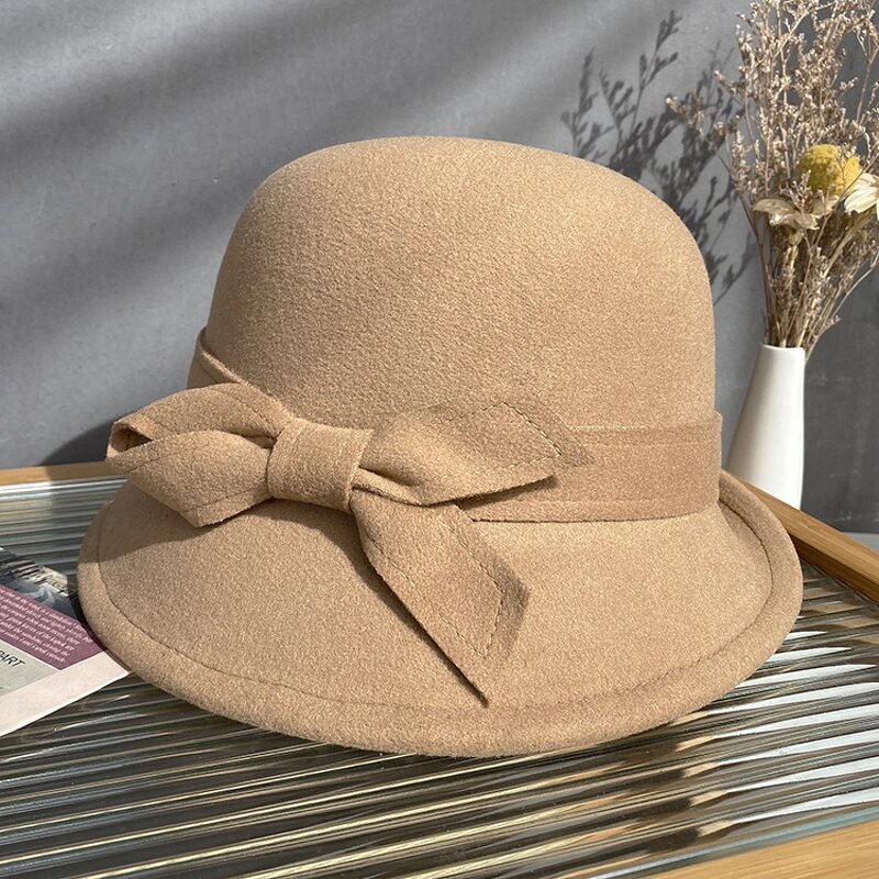 Fedora Hat Factory - Ladies Wool Felt Bucket Hat Vintage Cloche Bowler