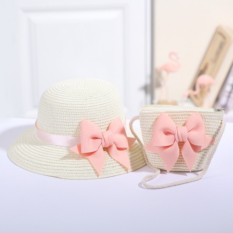 Sun Hat Set Supplier - Kids Breathable Lace Cap Bow Beach Two Piece Sets