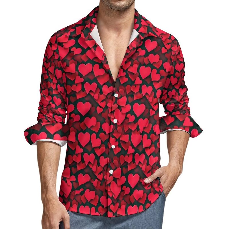 Hawaiian Shirt Supplier - Valentine Loose Fit Casual Hearts Print Shirt