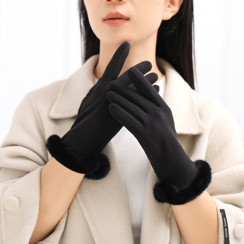 Cycling Gloves Factory - Fall Winter Faux Fleece Cuff Woolen Touch Screen Gloves