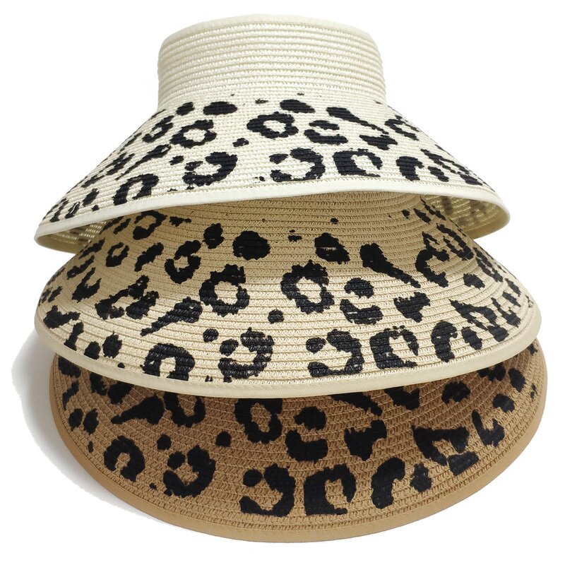 Straw Hat Factory - Women Summer Breathable Leopard Straw Foldable Hat
