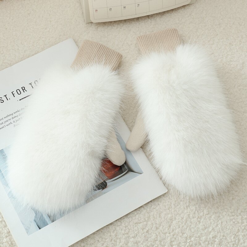 Mittens Supplier - 2025 Outdoor Luxury Fluffy Knitted Fur Winter Warm Mittens