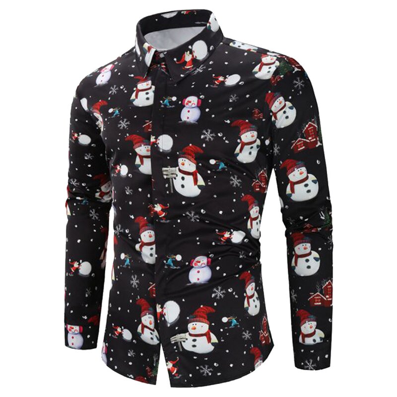 Christmas Shirt Manufacturer - Men Casual Snowflakes Santa Candy Printed Shirt