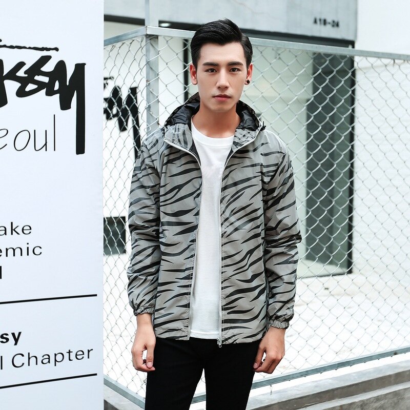 Jacket Manufacturer - New Streetwear Noctilucent Reflective Zebra Printed Windbreaker