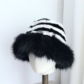 Bucket Hat Supplier - Fuzzy Stripped Bucket Hat for Women Outdoor