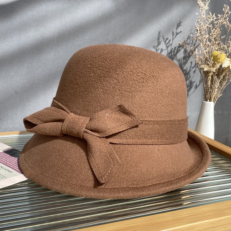 Fedora Hat Factory - Ladies Wool Felt Bucket Hat Vintage Cloche Bowler
