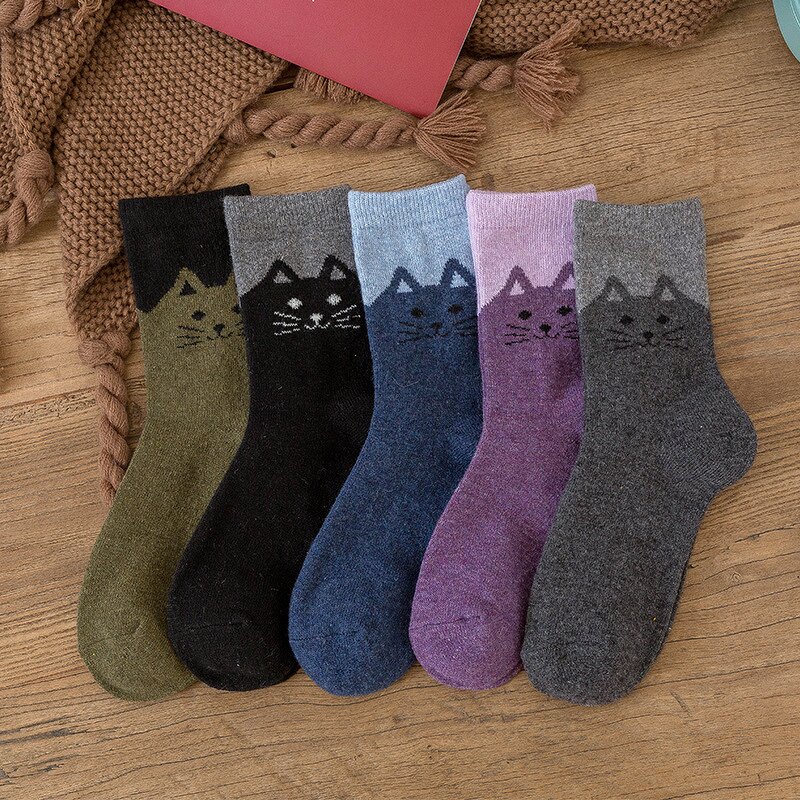 Women Socks Factory - Winter Cute Cat Animal Pattern Folk Thick Warm Socks