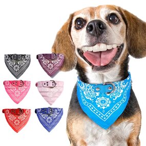 Dog Bandana Factory - Adjustable Leather Printed Soft Collar Neckerchief