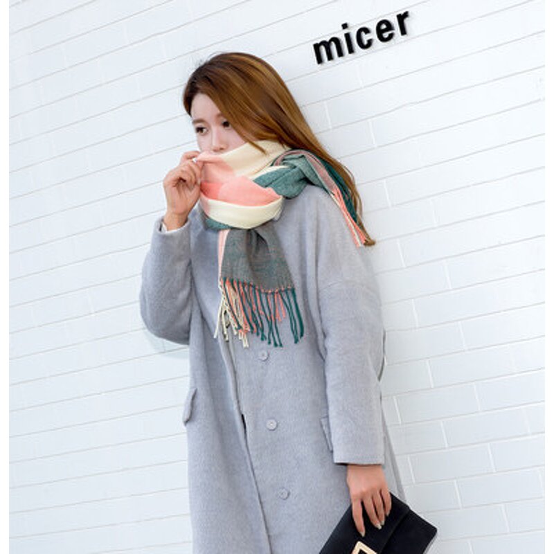 Scarf Supplier - Knitted Winter Women Plaid Warm Cashmere Square Shawl