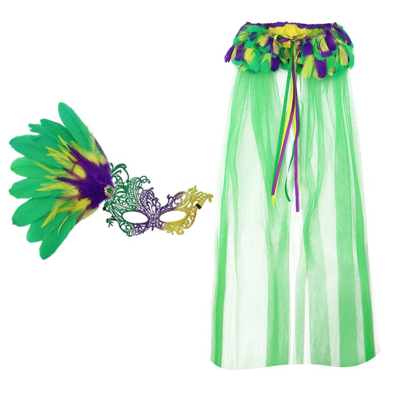 Mardi Gras Set Factory - Carnival Shawl Mask Feather
