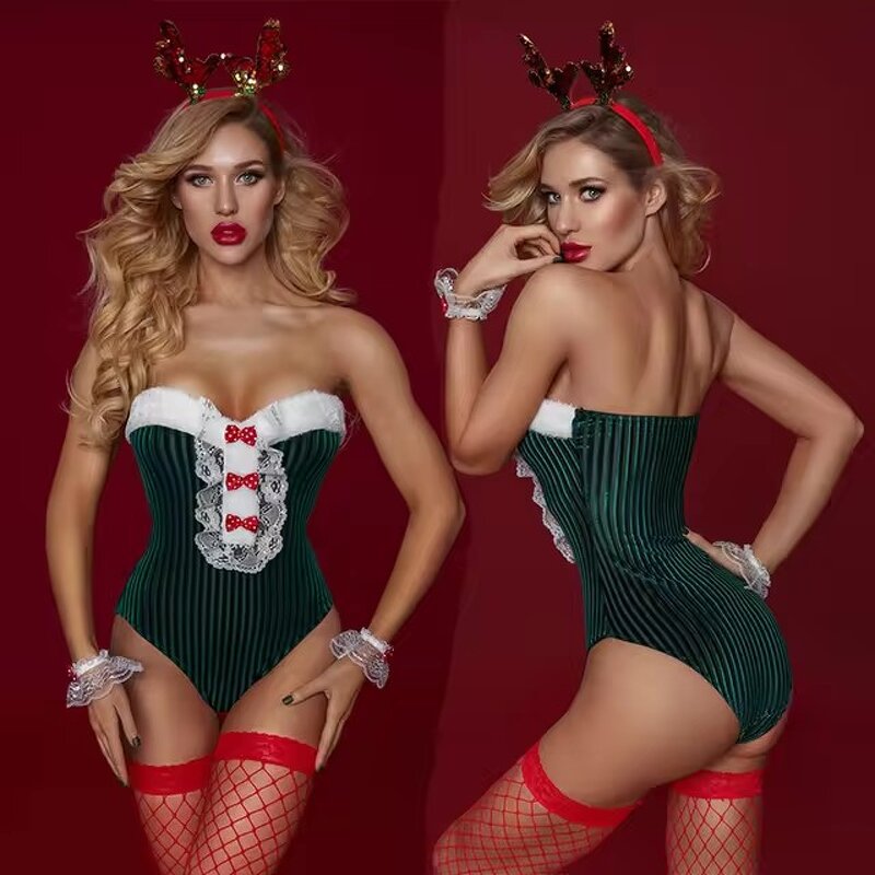 Women's Bodysuit Factory - Green Lace Strapless Christmas