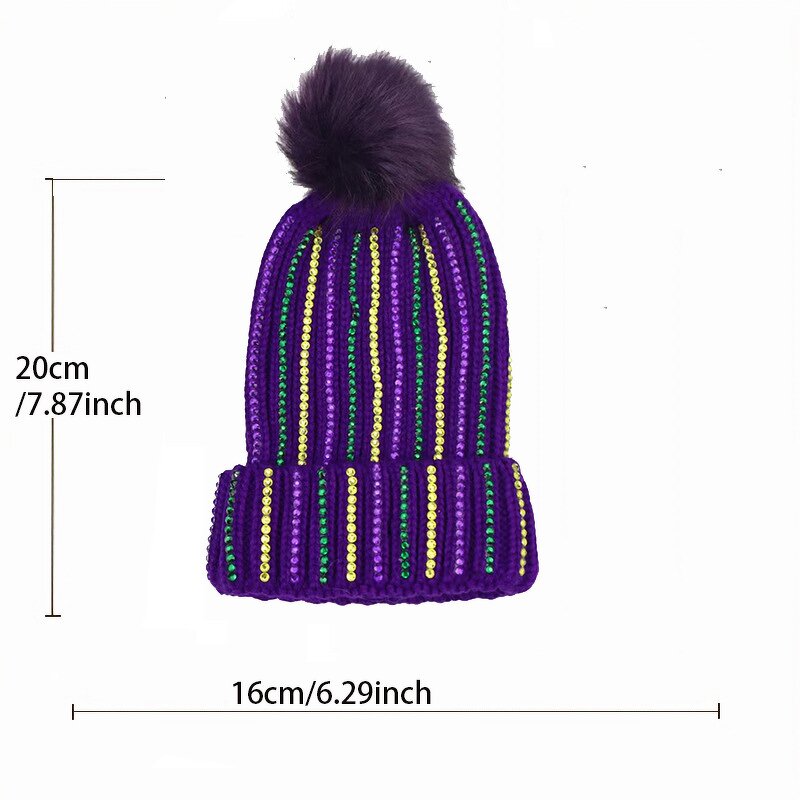 Mardi Gras Beanie Supplier - Rhinestone Pearl Pom Pom