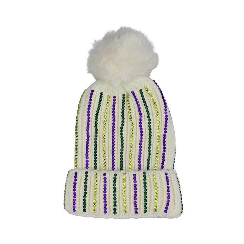 Mardi Gras Beanie Supplier - Rhinestone Pearl Pom Pom