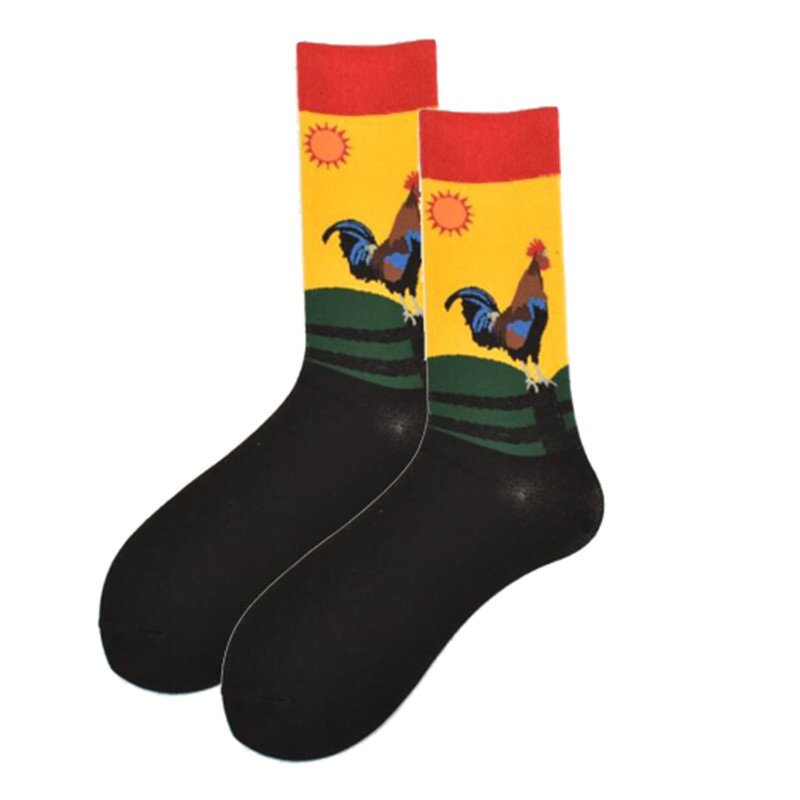 Men's Socks Manufacturer - Rooster Pattern Crew Cotton