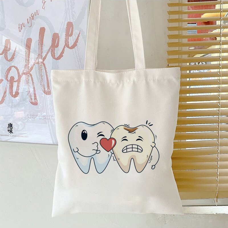Dentist Tote Bag Supplier - Canvas Cartoon Tooth Print