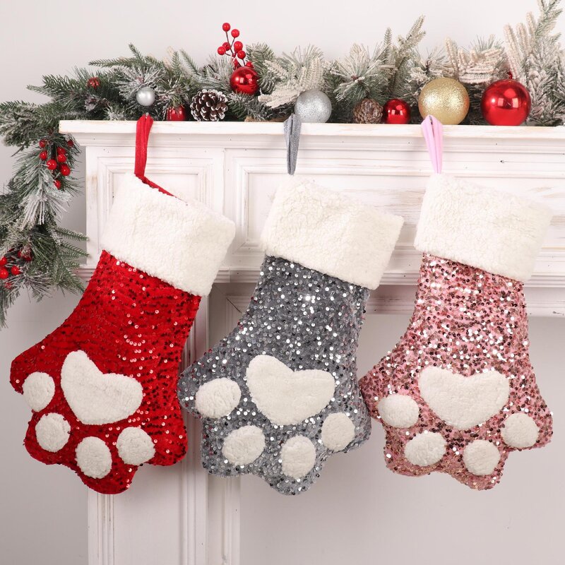 Pet Christmas Stockings Factory - Custom Sequin Paw Glitter
