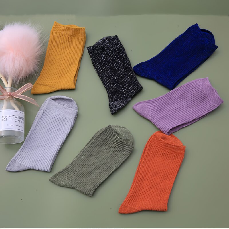 Women's Crew Socks Supplier - Glittery Ribbed Colorful