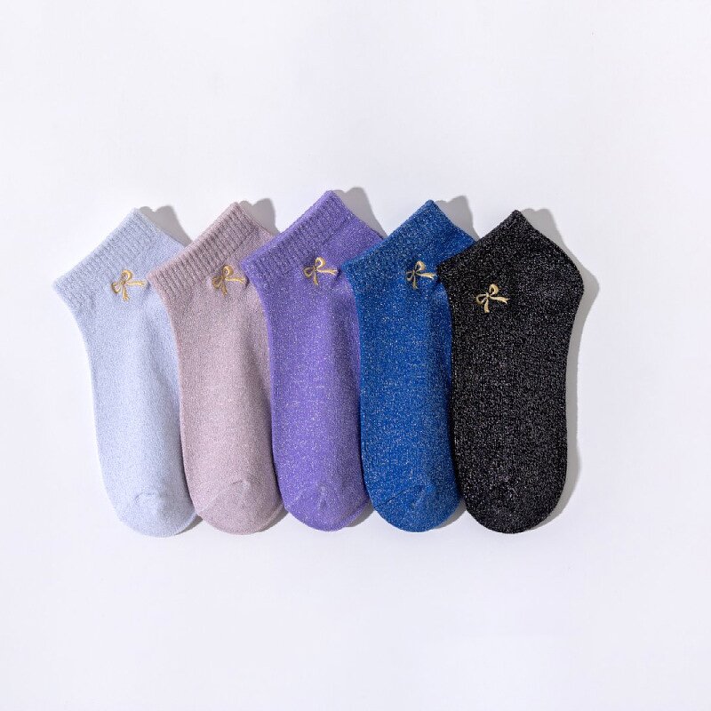 Women's Ankle Socks Factory - Glittery Gold Bow