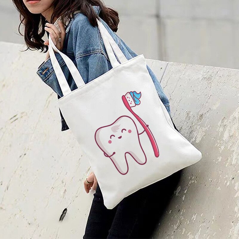 Dentist Tote Bag Supplier - Canvas Cartoon Tooth Print