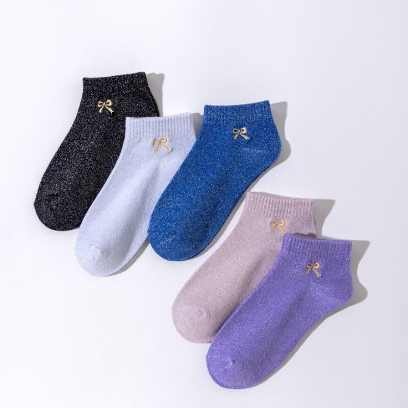 Women's Ankle Socks Factory - Glittery Gold Bow