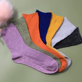 Women's Crew Socks Supplier - Glittery Ribbed Colorful