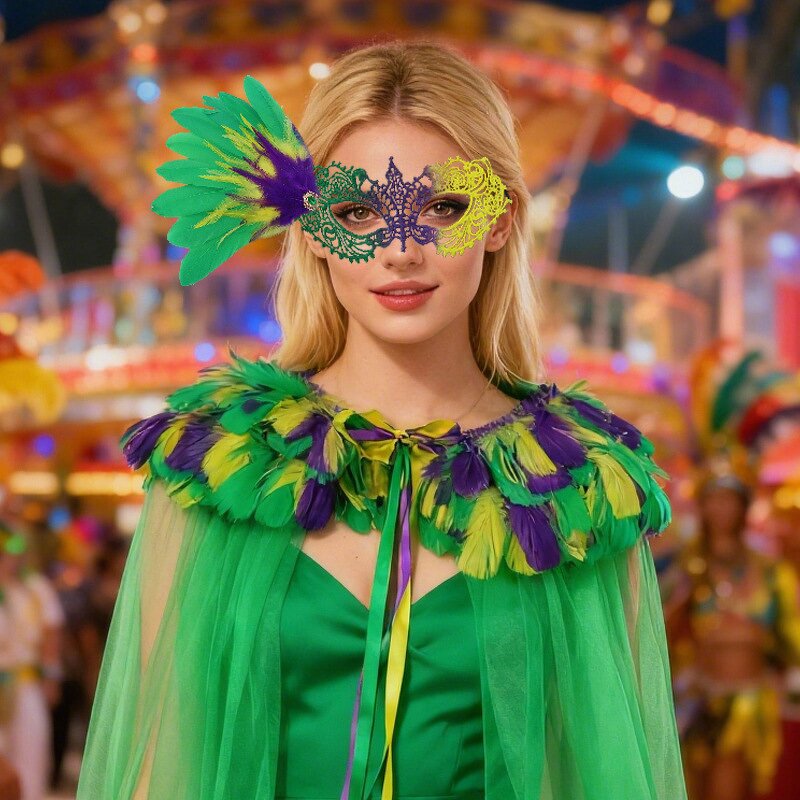 Mardi Gras Set Factory - Carnival Shawl Mask Feather