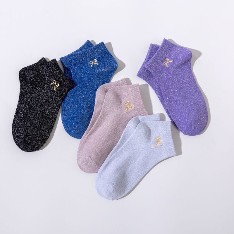Women's Ankle Socks Factory - Glittery Gold Bow