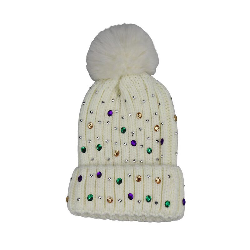 Mardi Gras Beanie Supplier - Rhinestone Pearl Pom Pom