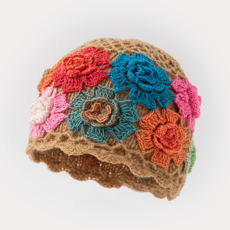 Crochet Beanie Supplier - Handmade Mohair 3D Floral