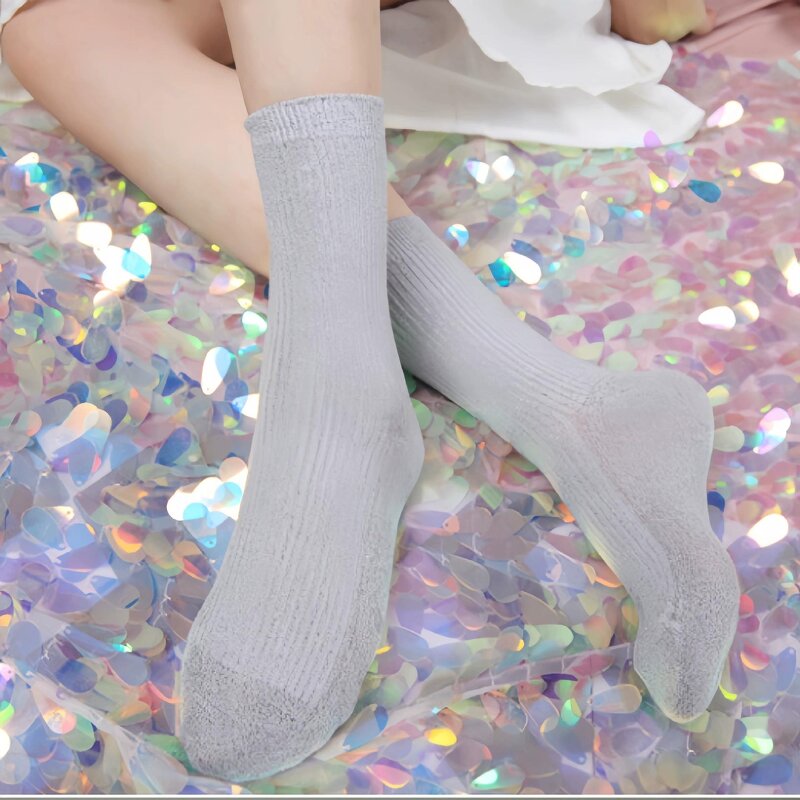 Women's Crew Socks Supplier - Glittery Ribbed Colorful