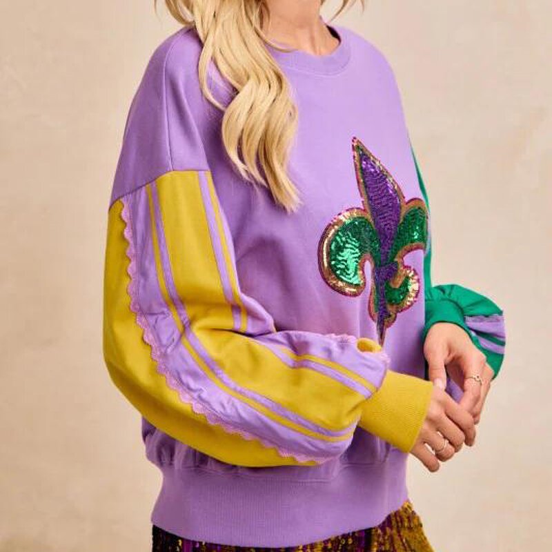 Sequin Sweatshirt Manufacturer - Mardi Gras Fleur-De-Lis Block
