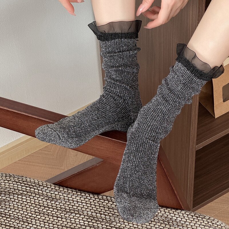 Women's Socks Supplier - Sparkle Ruffle Crew