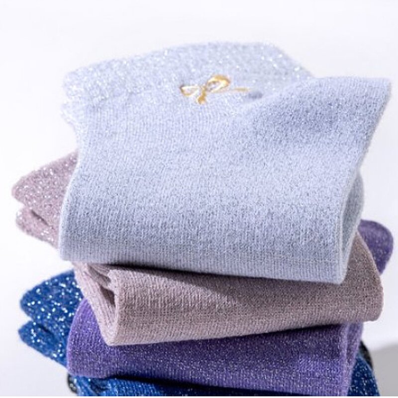 Women's Ankle Socks Factory - Glittery Gold Bow