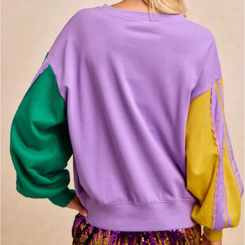 Sequin Sweatshirt Manufacturer - Mardi Gras Fleur-De-Lis Block